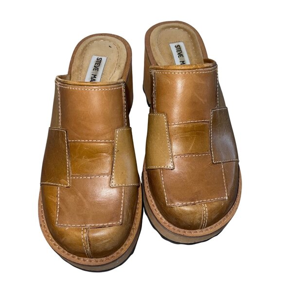 Steve Madden Vintage Women's Clog Size 7 Tan Patchwork Wooden Casual - Picture 1 of 12